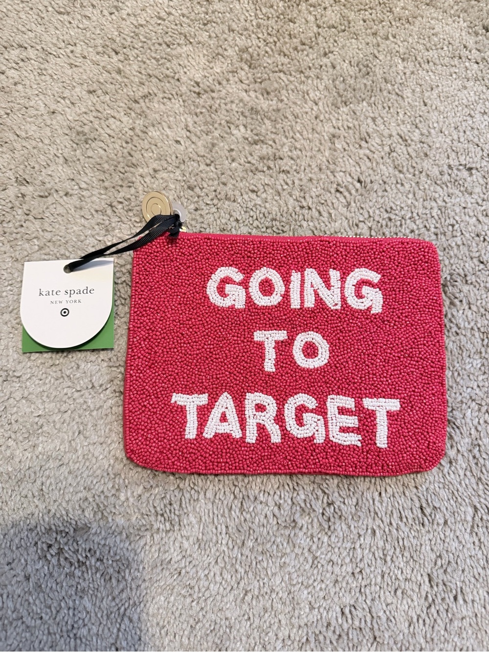 kate spade pink and white 'Going to Target' beaded wristlet pouch